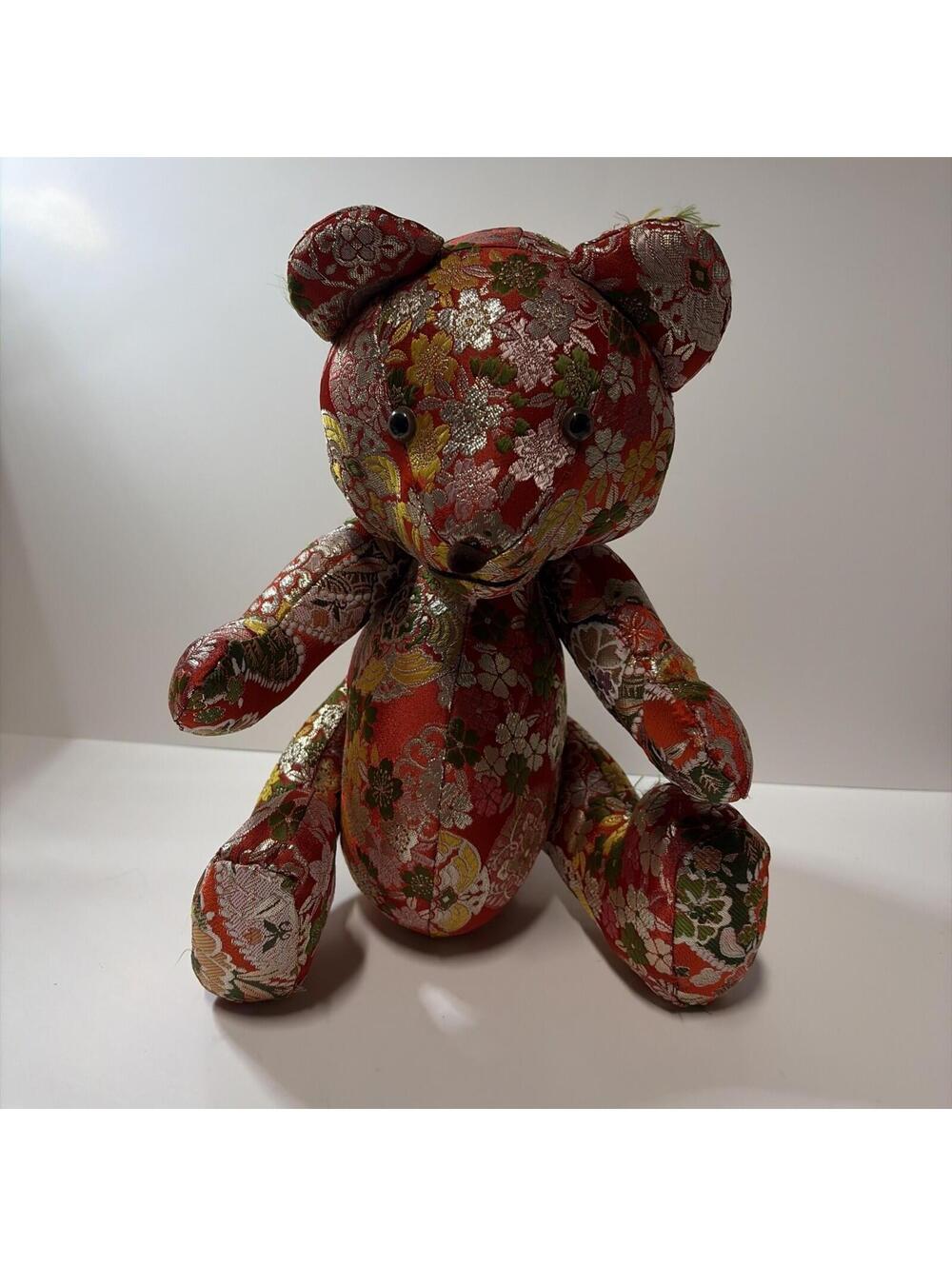 Silk Road Original Handmade Japanese Brocade Teddy Bear Floral Gold Jointed
